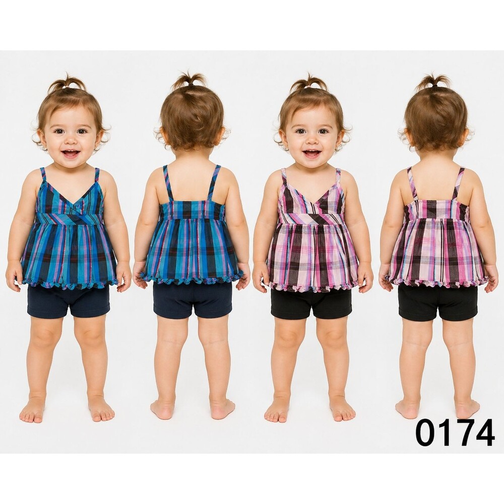 2 Kidgets Baby Girl Plaid Babydoll Tops (shorts not incl)- Size 12 M - 0174